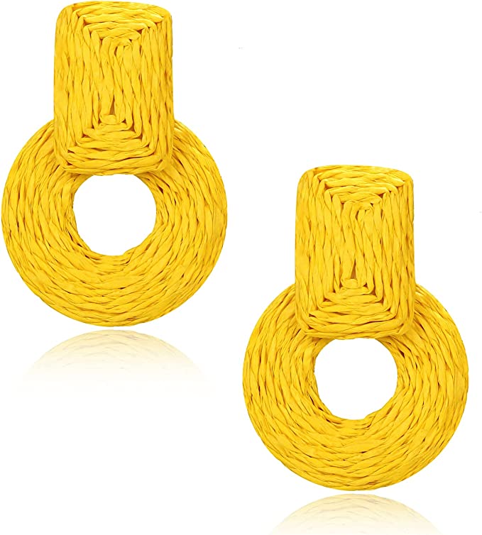 Raffia Drops Earrings Sunflower Yellow