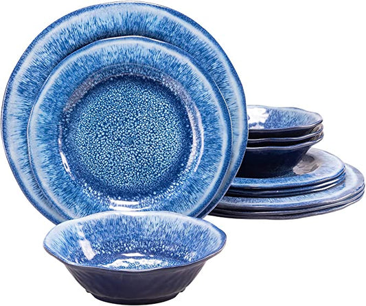 Melamine Dinnerware Set, Coastal Blue