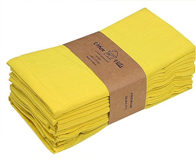 Set of 12 Bright Yellow Over Sized Dinner Napkins