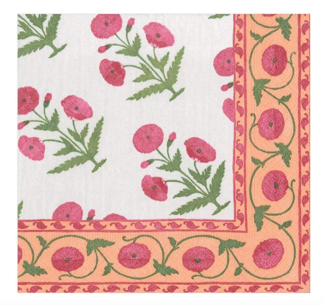 Caspari Indian Poppy Paper Luncheon Napkins in Fuchsia