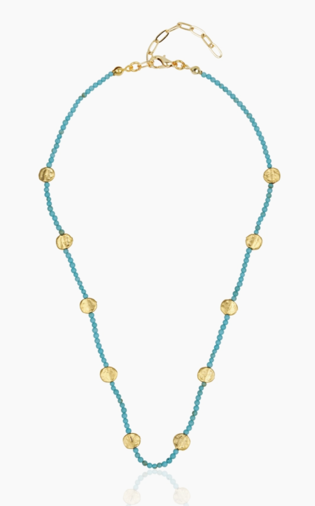 Turquoise Necklace with Mini Gold Plates