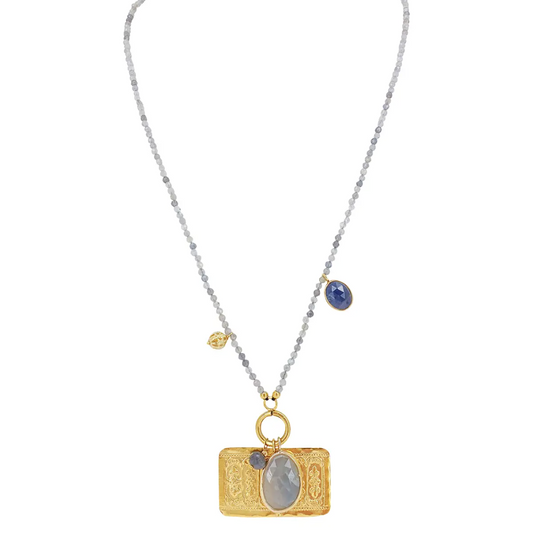 Marine Tahani Labradorite And Gold Medal Long Necklace