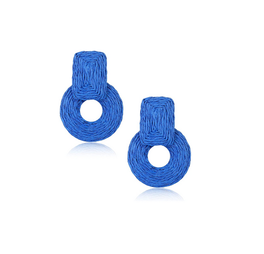 Raffia Drop Earrings Cobalt Blue