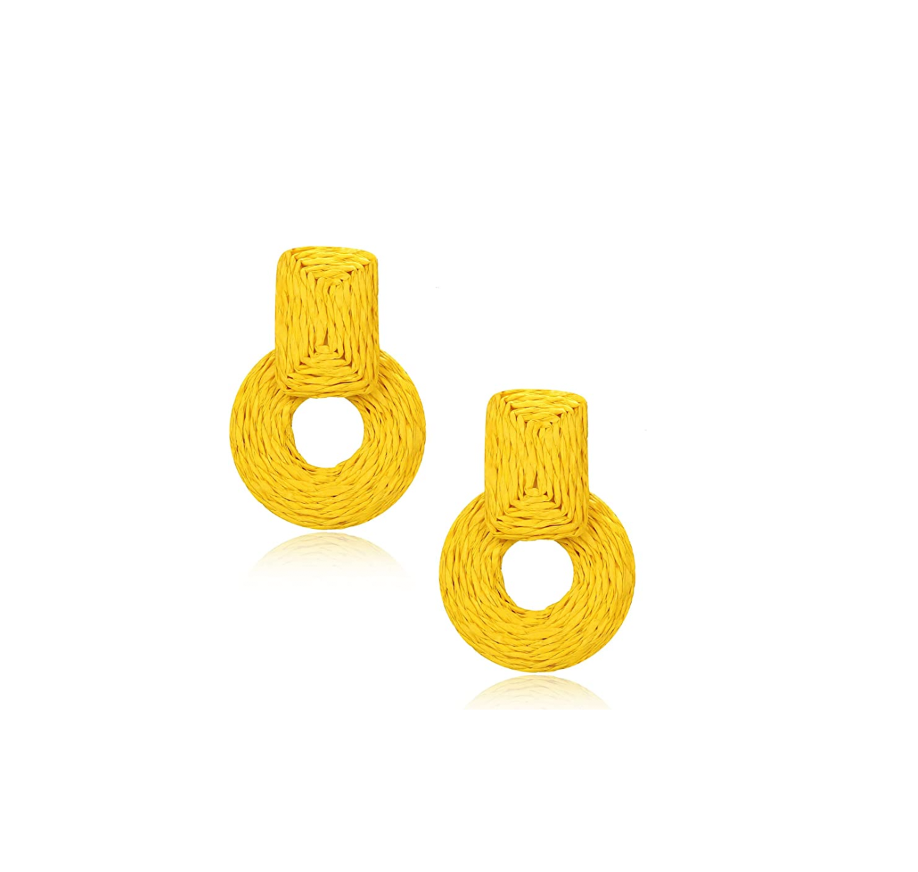 Raffia Drops Earrings Sunflower Yellow