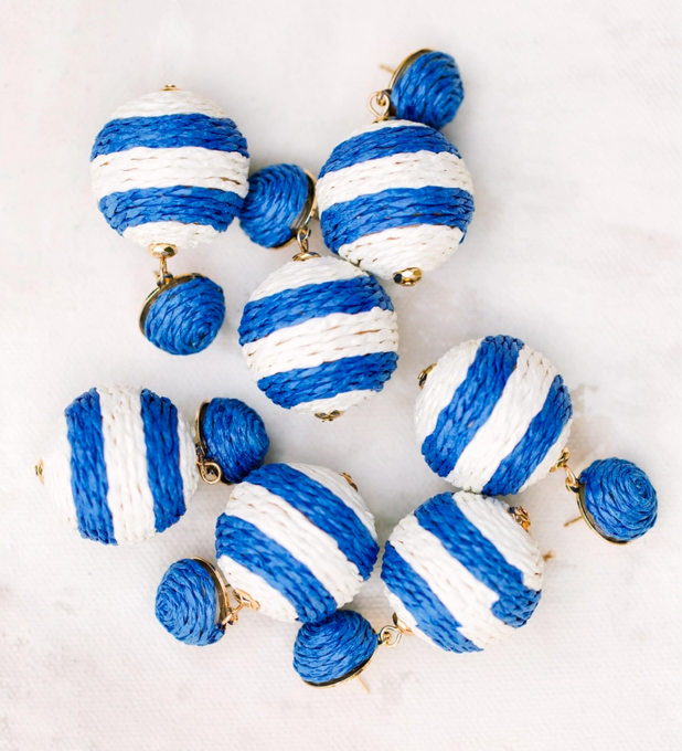 Blue and White Striped Lido Pom Poms