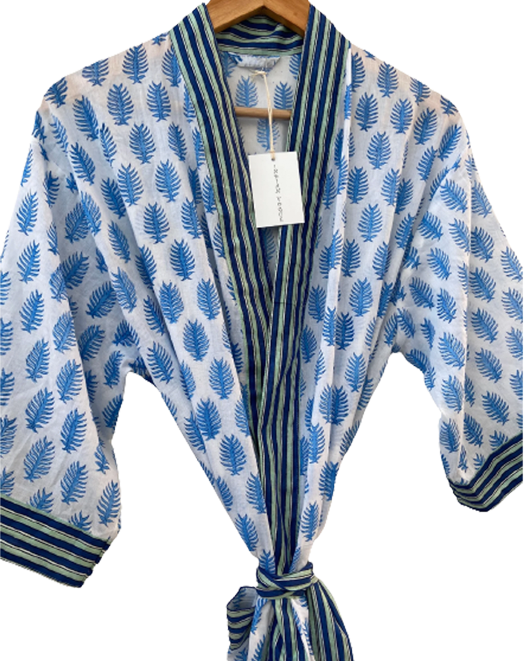 Lena Blue Palm Leaves Kimono