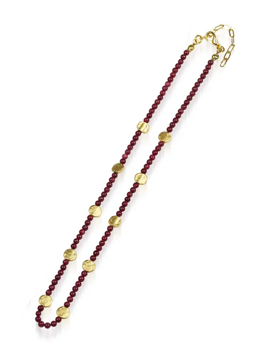 Ruby Necklace with Mini Gold Plates