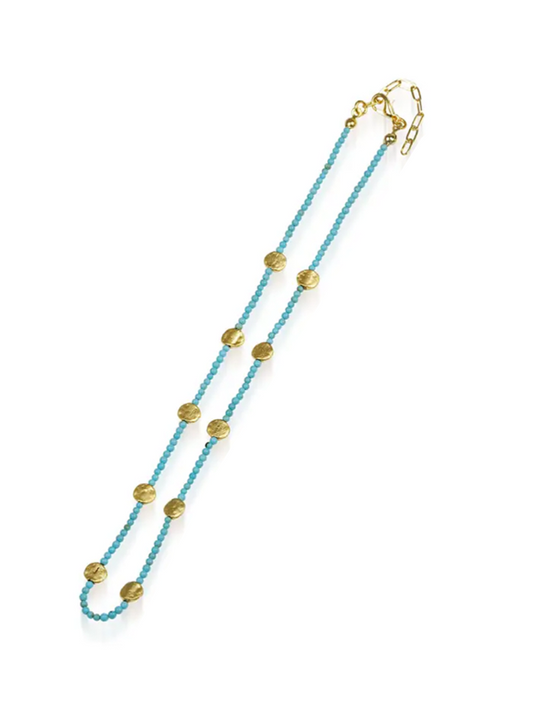 Turquoise Necklace with Mini Gold Plates