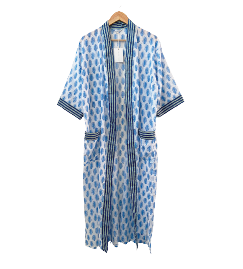 Lena Blue Palm Leaves Kimono