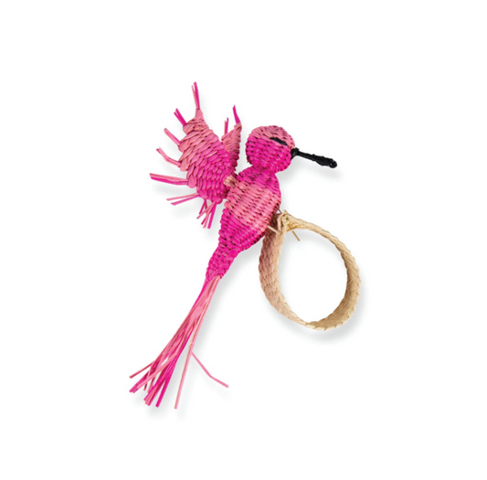 Pink Hummingbird Raffia Napkin Ring