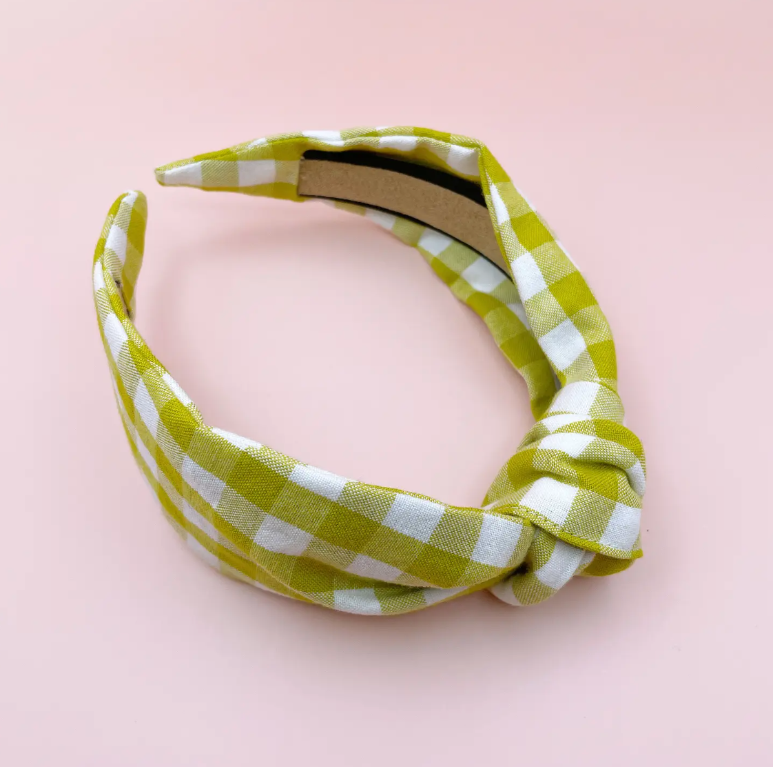 Preppy Knotted Headband With Green And White Gingham Plaid