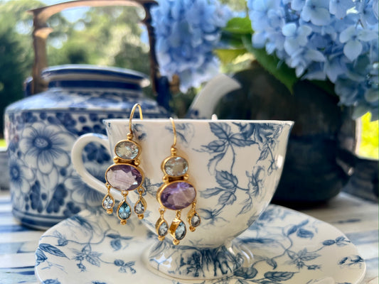 Agate and Aquamarine Earrings