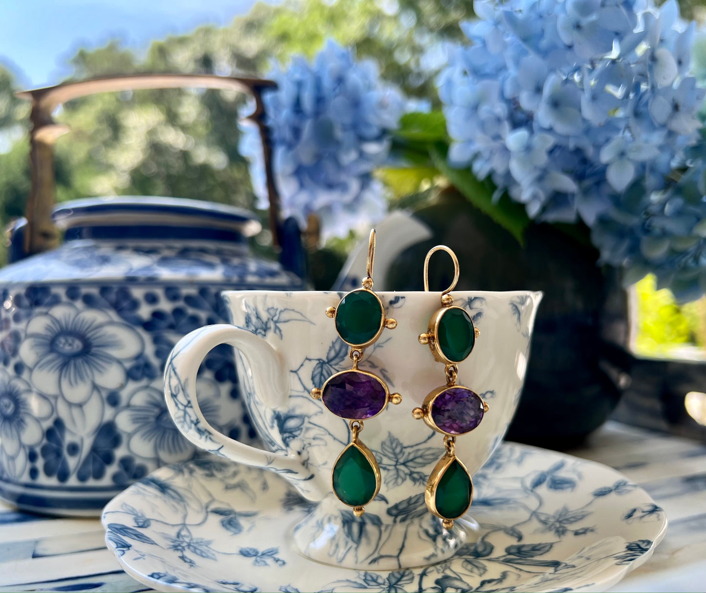 Amethyst and Green Agate Earrings